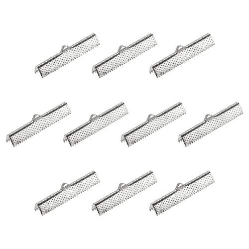 sourcing map 80 Stück Band Crimp Klemmende 35mm Lesezeichen Klemmkabelende Verschlüsse für DIY Basteln Silber Weiß von sourcing map