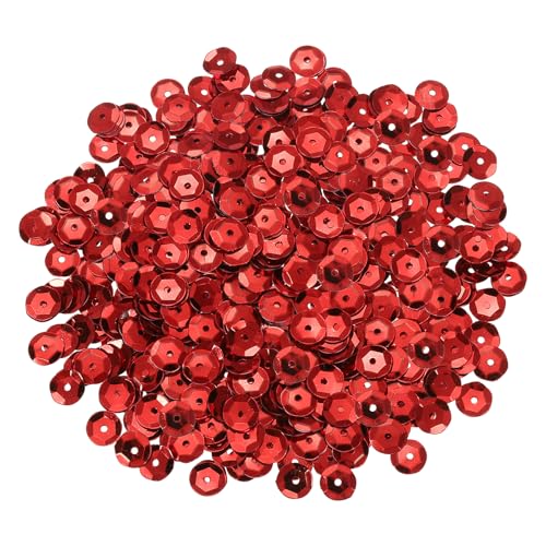 sourcing map 800 Stück lose Pailletten, 8 mm, runde lose Pailletten, schillernde Pailletten, Regenbogen-Großpackung mit Löchern, 20 g, zum Nähen, Sticken, Kleidung, Basteln, Dekorationen, Rot von sourcing map