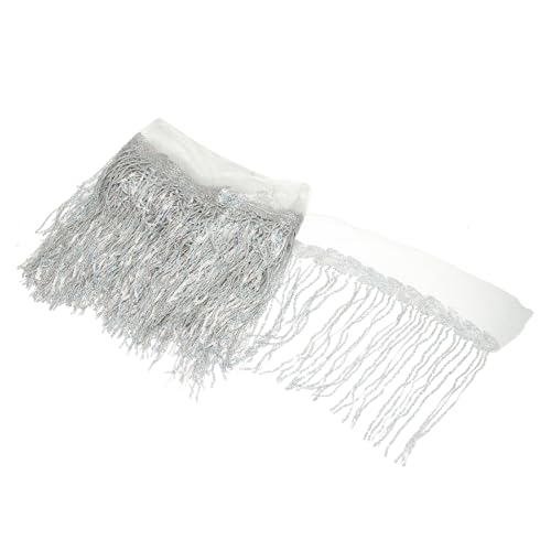 sourcing map 9,1 m 25,4 cm glänzende Pailletten-Lametta-Fransenbesatz, funkelnde Spangle Vorhang Fransen Pailletten Spitze Stoff Luftschlangen für DIY Latein-Tanz Kostüm Kleidung Geburtstag Silber von sourcing map