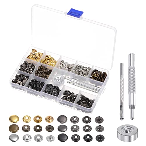 sourcing map 90 Set Schnellverschlüsse Kit 12mm Metall Presse Nieten Knöpfe mit 3 Einrichter Werkzeuge und Lagerbox für Bekleidung Leder Nähen von sourcing map