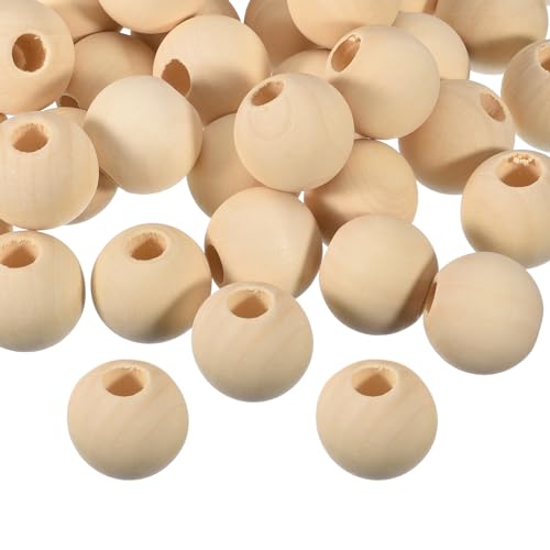 sourcing map Abstandshalter aus Naturholz, 30 mm, 10 mm großes Loch, unlackiert, runde Holzperlen für Bastelarbeiten, Schmuckherstellung, Armbänder, 60 Stück von sourcing map