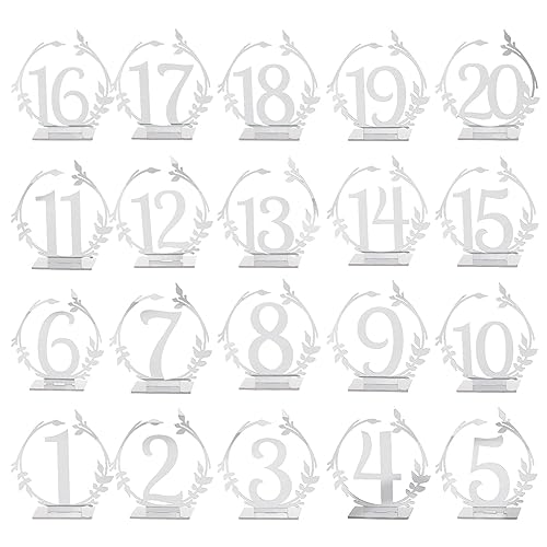 sourcing map Acryl Nummer Tisch Schild Tischkarten mit Ständer Silber Ton 1-20 für Hochzeit Veranstaltungen Partys Mittelstücke von sourcing map