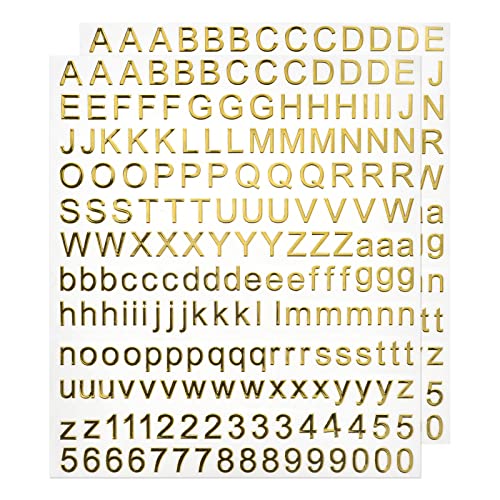 sourcing map Alphabet Buchstaben Zahl Aufkleber Folie Glitzer Selbstkleber für Harz Form Zeichen Scrapbooking Handwerk Gold 2 Blätter von sourcing map