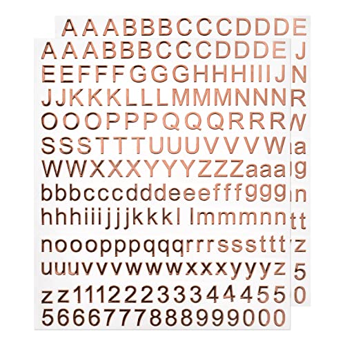 sourcing map Alphabet Buchstaben Zahl Aufkleber Folie Glitzer Selbstkleber für Harz Form Zeichen Scrapbooking Handwerk Rose Gold 2 Blätter von sourcing map