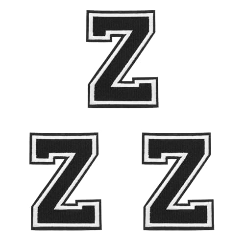 sourcing map Aufbügler mit Buchstaben, 3 Stück, 11,3 cm, großes Alphabet Z, bestickte Applikation zum Aufnähen auf Kleidung, Kleid, Socken, Jeans, Hüte, DIY-Zubehör (schwarz) von sourcing map