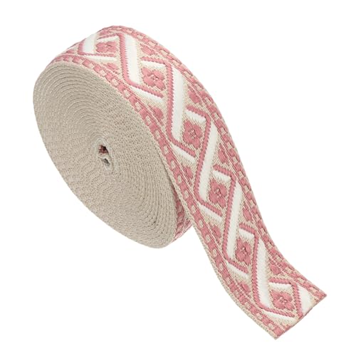 sourcing map Baumwoll-Gurtband, 38 mm, Jacquard-Gurtband, Stickerei, Polyester-Gurtband, Geldbörsenriemen, Gürtel für Geldbörse, Tasche, Handwerk, Kleidung, Creme-Dunkelrosa von sourcing map