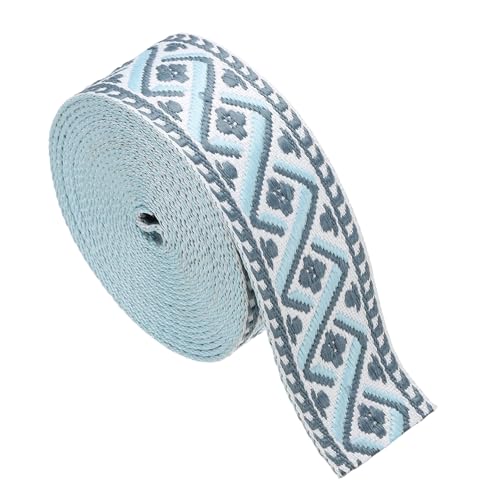 sourcing map Baumwoll-Gurtband, 38 mm, Jacquard-Gurtband, Stickerei, Polyester-Gurtband, Geldbörsenriemen, Gürtel für Geldbörse, Tasche, Handwerk, Kleidung, creme-grau-blau von sourcing map