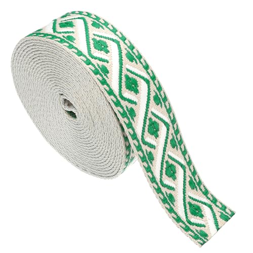 sourcing map Baumwoll-Gurtband, 50 mm, Jacquard-Gurtband, Stickerei, Polyester-Gurtband, Geldbörsenriemen, Gürtel für Geldbörse, Tasche, Handwerk, Kleidung, Creme-Dunkelgrün von sourcing map