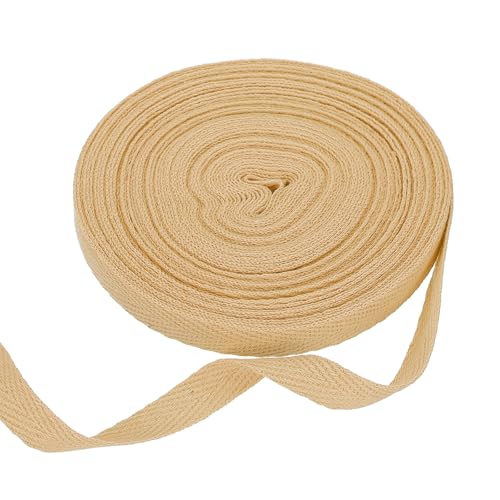 sourcing map Baumwoll-Twillband, 0,9 cm, 9,5 m, Fischgräten-Gurtband, Rolle, Schrägband, für Bastelarbeiten, Nähen, Geschenkverpackungen, Hellbraun von sourcing map