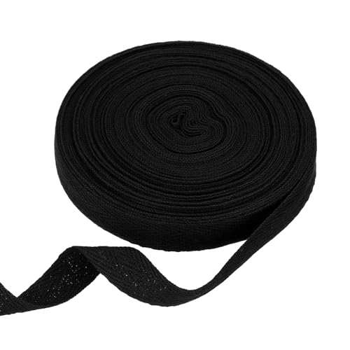 sourcing map Baumwoll-Twillband, 1,6 cm, 9,1 m, Fischgräten-Gurtband, Rolle, Schrägband, für Heimwerker, Basteln, Nähen, Geschenkverpackung, Schwarz von sourcing map