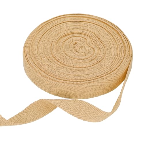 sourcing map Baumwoll-Twillband, 1,6 cm, 9,7 m, Fischgräten-Gurtband, Rolle, Schrägband, für Bastelarbeiten, Nähen, Geschenkverpackungen, Hellbraun von sourcing map
