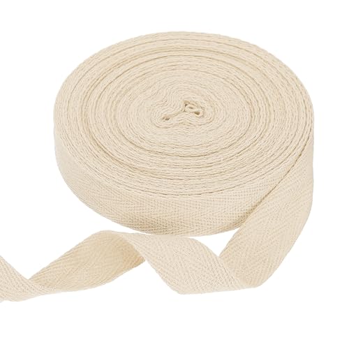 sourcing map Baumwoll-Twillband, 1,9 cm, 9,5 m, Fischgräten-Gurtband, Rolle, Schrägband, für Bastelarbeiten, Nähen, Geschenkverpackungen, Beige von sourcing map
