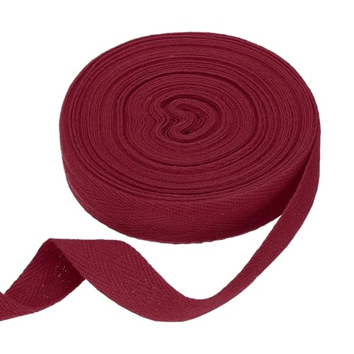 sourcing map Baumwoll-Twillband, 1,9 cm, 9,5 m, Fischgräten-Gurtband, Rolle, Schrägband, für Bastelarbeiten, Nähen, Geschenkverpackungen, Dunkelrot von sourcing map