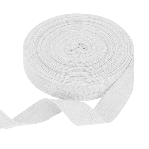 sourcing map Baumwoll-Twillband, 1,9 cm, 9,5 m, Fischgräten-Gurtband, Rolle, Schrägband, für Bastelarbeiten, Nähen, Geschenkverpackungen, Weiß von sourcing map