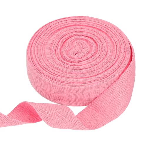 sourcing map Baumwoll-Twillband, 2,5 cm, 9,5 m, Fischgräten-Gurtband, Rolle, Schrägband für Heimwerker, Basteln, Nähen, Geschenkverpackung, Rosa von sourcing map