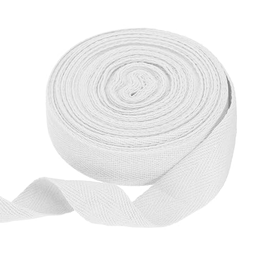 sourcing map Baumwoll-Twillband, 2,5 cm, 9,5 m, Fischgräten-Gurtband, Rolle, Schrägband für Heimwerker, Handwerk, Nähen, Geschenkverpackung, Weiß von sourcing map