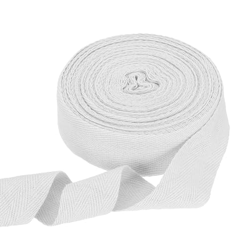 sourcing map Baumwoll-Twillband, 4,5 cm, 9,1 m, Fischgräten-Gurtband, Rolle, Schrägband, für Bastelarbeiten, Nähen, Geschenkverpackungen, Weiß von sourcing map