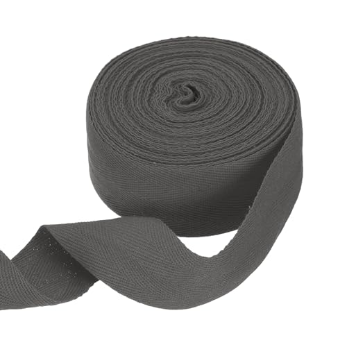 sourcing map Baumwoll-Twillband, 4,8 cm, 9,1 m, Fischgräten-Gurtband, Rolle, Schrägband für Bastelarbeiten, Nähen, Geschenkverpackungen, Dunkelgrau von sourcing map