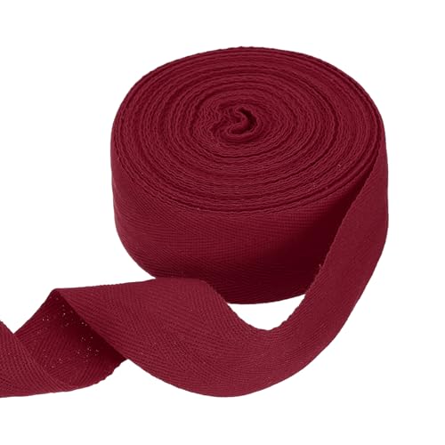 sourcing map Baumwoll-Twillband, 4,8 cm, 9,1 m, Fischgräten-Gurtband, Rolle, Schrägband für Bastelarbeiten, Nähen, Geschenkverpackungen, Dunkelrot von sourcing map