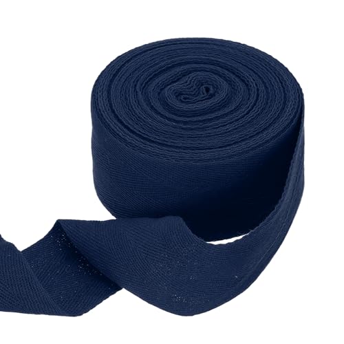 sourcing map Baumwoll-Twillband, 5,1 cm, 9,1 m, Fischgräten-Gurtband, Rolle, Schrägband, für Bastelarbeiten, Nähen, Geschenkverpackungen, Marineblau von sourcing map