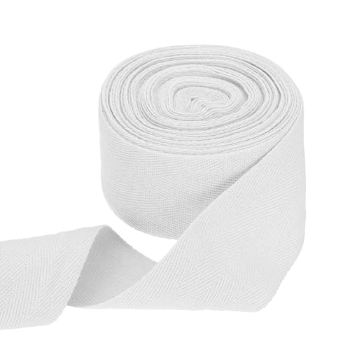sourcing map Baumwoll-Twillband, 5,1 cm, 9,1 m, Fischgräten-Gurtband, Rolle, Schrägband für Heimwerker, Handwerk, Nähen, Geschenkverpackung, Weiß von sourcing map