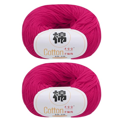 sourcing map Baumwollgarn, 100 % Baumwolle, grobes Garn zum Handstricken, Deckengarn zum Häkeln, 2 Pakete à 100 g (pro Knäuel 50 g/137 Yard)/Rose Pink von sourcing map