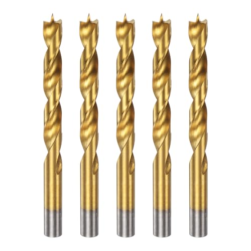 sourcing map Brad Point Bohrer HSS4241, 11,5 mm Durchmesser, gerader Rundschaft, metrischer Spiralbohrer für Tischler, Holzbearbeitung, Kunststoff, Gummi, goldfarben, 5 Stück von sourcing map