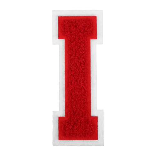 sourcing map Chenille-Buchstaben-Aufnäher, 10,2 cm, rote Chenille-Initiale A-Z, bestickt, zum Aufnähen und Aufbügeln, für Heimwerkerbedarf, T-Shirt, Kleidung, Jacke, Tasche (Buchstabe I) von sourcing map