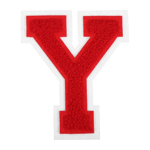 sourcing map Chenille-Buchstaben-Aufnäher, 10,2 cm, rote Chenille-Initiale A-Z, bestickt, zum Aufnähen und Aufbügeln, für Heimwerkerbedarf, T-Shirt, Kleidung, Jacke, Tasche (Buchstabe Y) von sourcing map