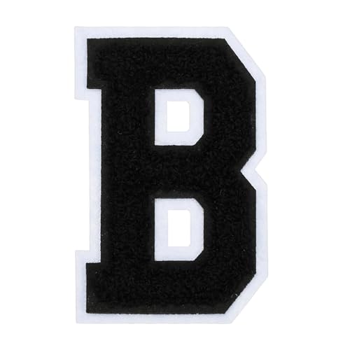 sourcing map Chenille-Buchstaben-Aufnäher, 10,2 cm, schwarze Chenille-Initiale A-Z, bestickt, zum Aufnähen oder Aufbügeln, für Heimwerkerbedarf, T-Shirt, Kleidung, Jacke, Tasche (Buchstabe B) von sourcing map