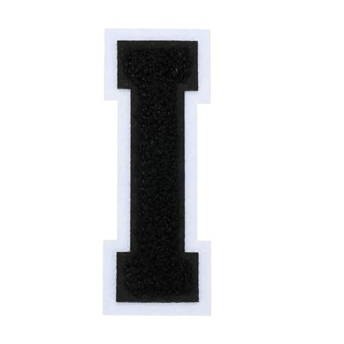 sourcing map Chenille-Buchstaben-Aufnäher, 10,2 cm, schwarze Chenille-Initiale A-Z, bestickt, zum Aufnähen oder Aufbügeln, für Heimwerkerbedarf, T-Shirt, Kleidung, Jacke, Tasche (Buchstabe I) von sourcing map