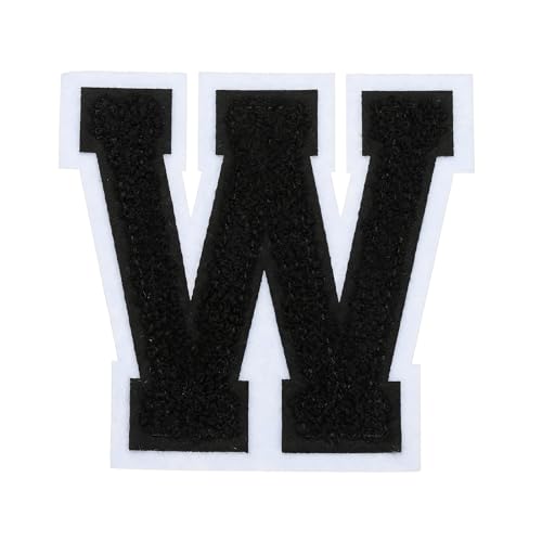 sourcing map Chenille-Buchstaben-Aufnäher, 10,2 cm, schwarze Chenille-Initiale A-Z, bestickt, zum Aufnähen oder Aufbügeln, für Heimwerkerbedarf, T-Shirt, Kleidung, Jacke, Tasche (Buchstabe W) von sourcing map