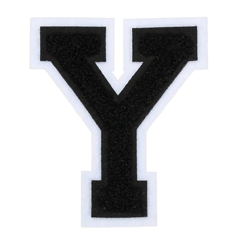 sourcing map Chenille-Buchstaben-Aufnäher, 10,2 cm, schwarze Chenille-Initiale A-Z, bestickt, zum Aufnähen oder Aufbügeln, für Heimwerkerbedarf, T-Shirt, Kleidung, Jacke, Tasche (Buchstabe Y) von sourcing map