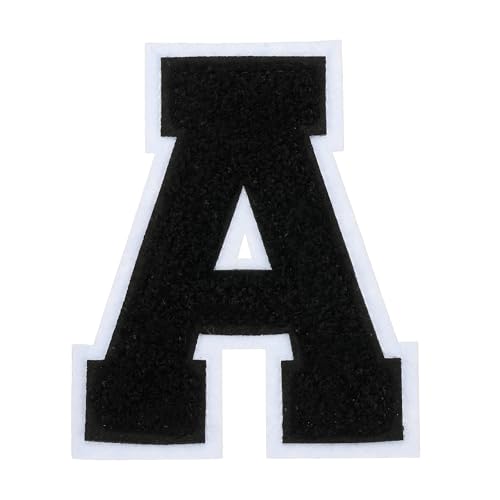 sourcing map Chenille-Buchstaben-Aufnäher, 10,2 cm, schwarze Chenille-Initiale A-Z, bestickt, zum Aufnähen und Aufbügeln, für Heimwerkerbedarf, T-Shirt, Kleidung, Jacke, Tasche (Buchstabe A) von sourcing map