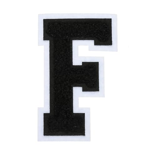 sourcing map Chenille-Buchstaben-Aufnäher, 10,2 cm, schwarze Chenille-Initiale A-Z, bestickt, zum Aufnähen und Aufbügeln, für Heimwerkerbedarf, T-Shirt, Kleidung, Jacke, Tasche (Buchstabe F) von sourcing map