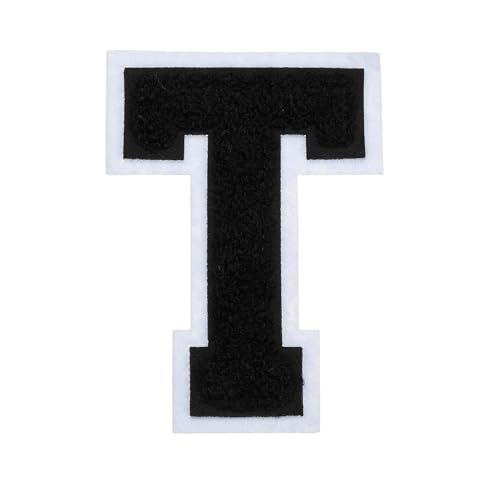 sourcing map Chenille-Buchstaben-Aufnäher, 10,2 cm, schwarze Chenille-Initiale A-Z, bestickt, zum Aufnähen und Aufbügeln, für Heimwerkerbedarf, T-Shirt, Kleidung, Jacke, Tasche (Buchstabe T) von sourcing map