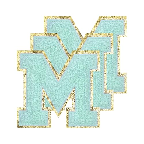 sourcing map Chenille-Buchstaben M, große Größe, 80 mm, zum Aufbügeln mit Buchstaben M, goldener Glitzer, bestickte Aufnäher für Kleidung, Schuhe, Hüte, Rucksäcke, 3 Stück (blau) von sourcing map