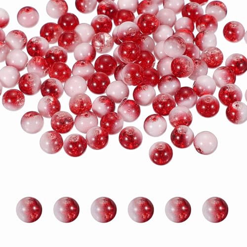 sourcing map Craquelé-Glasperlen für Schmuckherstellung, runde Abstandshalter, lose Perlen für Bastelarbeiten, Ohrringe, Halsketten, Armbänder, Schmuck, Rot, 100 Stück von sourcing map