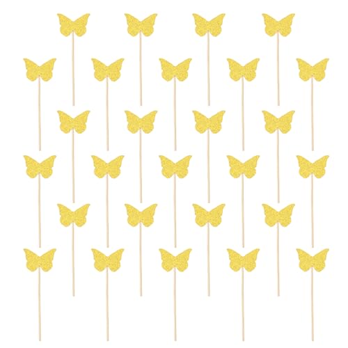 sourcing map Cupcake-Aufsätze mit Schmetterlingen, glitzernde Cupcake-Picks mit Klebepunkten, Kuchendekorationen für Hochzeit, Geburtstag, Mottoparty, goldfarben, 48 Stück von sourcing map
