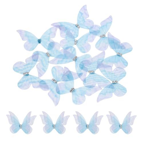 sourcing map Durchsichtige Netz-Schmetterlingsapplikationen, 50 mm, zweilagige Schmetterlinge mit Edelstein-Applikation, zum Basteln, 3D-Ornament, für Hochzeit, Party, Heimdekoration, Kleidung von sourcing map