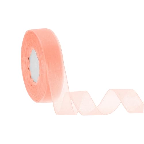 sourcing map Durchsichtiges Organzaband, 2,5 cm, 45,7 m, Chiffon-Bänder für Geschenkverpackungen, Hochzeit, Party, Dekoration, Blumenstrauß, Basteln, Weihnachten, Goldrosa von sourcing map
