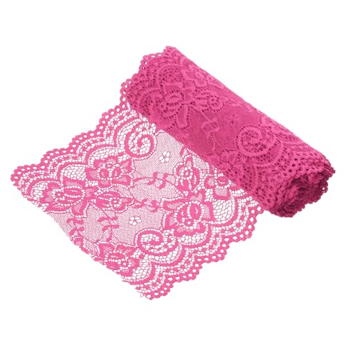 sourcing map Elastisches Spitzenband, 15,2 cm breit, 2,7 m, Stretch-Blumenmuster, Spitzenbesatz, bestickter Stoff zum Nähen und Basteln, Geschenkverpackung, Blumensträuße, Hochzeitsdekoration (Rosarot von sourcing map