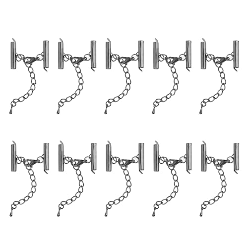 sourcing map Endverschlüsse zum Aufschieben, mit Karabinerverschlüssen und Verlängerungskette, 20 mm Rohrschieber, Quetschschnurenden für Bastelarbeiten, Metallic-Schwarz, 10 Sets von sourcing map