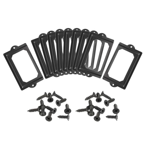 sourcing map Etikettenhalter aus Metall, 124 x 70 mm, 10 Stück, für Ordner, Namensschilder, Etikettenhalter, Rahmen für Büro, Bibliothek, Schublade, Schrank, Regale, Schwarz von sourcing map