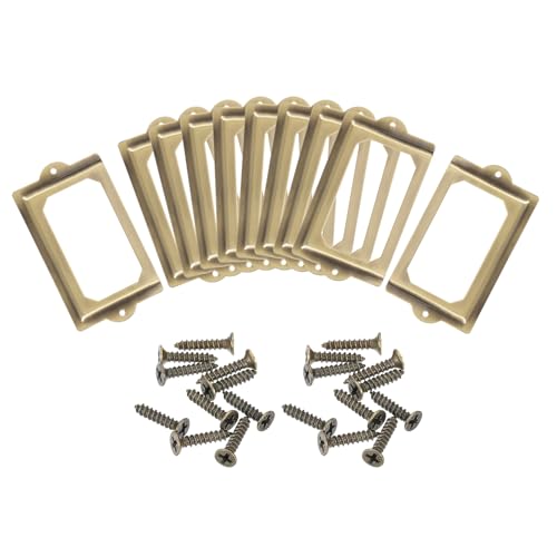 sourcing map Etikettenhalter aus Metall, 124 x 70 mm, 10 Stück, für Ordner, Namensschilder, Etikettenhalter für Büro, Bibliothek, Schublade, Schrank, Regale, helle Bronze von sourcing map