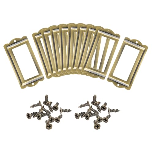 sourcing map Etikettenhalter aus Metall, 85 x 40 mm, 10 Stück, für Ordner, Namensschilder, Etikettenhalter für Büro, Bibliothek, Schublade, Schrank, Regale, helle Bronze von sourcing map