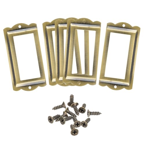 sourcing map Etikettenhalter aus Metall, 85 x 40 mm, 5 Stück, für Dateikarten, Etiketten, Rahmen für Büro, Bibliothek, Schublade, Schrank, Regale, helle Bronze von sourcing map