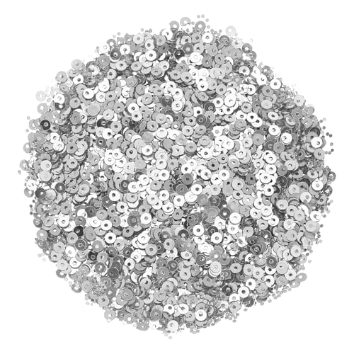 sourcing map Flache Pailletten, 3 mm, flache runde lose Pailletten mit einzelnen Löchern, 100 g, für Bastelarbeiten, Nähen, Sticken, Kleidung, Silber, 30.0000 Stück von sourcing map