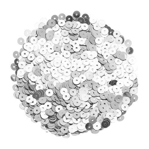 sourcing map Flache Pailletten, 5 mm, flache runde lose Pailletten mit einzelnen Löchern, 100 g, für Bastelarbeiten, Nähen, Sticken, Kleidung, Silber, 30.0000 Stück von sourcing map