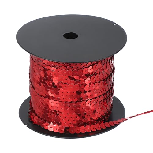 sourcing map Flacher Paillettenstreifen, 6 mm Paillettenband, Rolle, Spangle Flacher Paillettenstreifen für Handwerk, Verzierungen, Nähen, Kostümzubehör, Rot, 10 Meter von sourcing map